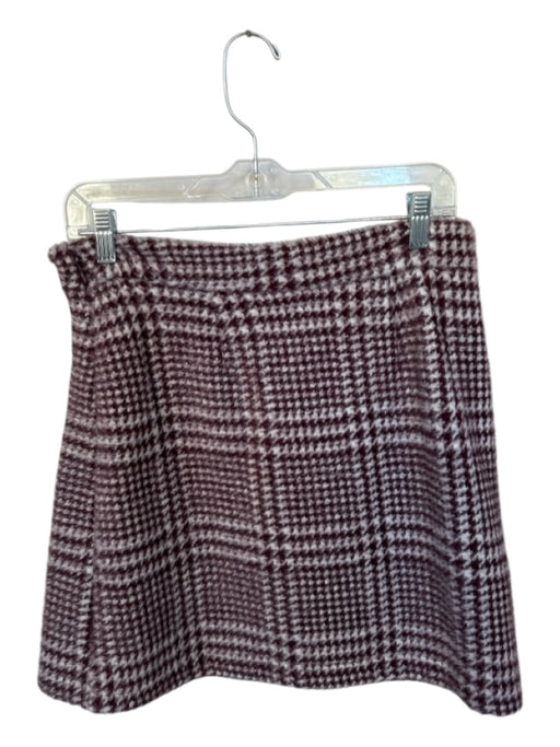 Maeve Size XS Maroon & White Nylon Blend Side Zip Houndstooth Fuzzy Skirt Maroon & White / XS