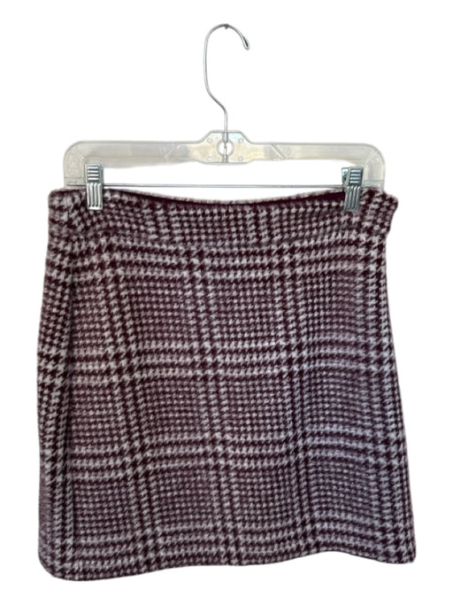 Maeve Size XS Maroon & White Nylon Blend Side Zip Houndstooth Fuzzy Skirt Maroon & White / XS