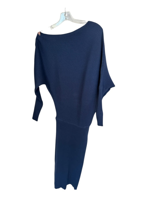 Deluc Size XS Navy Long Sleeve Ribbed Elastic Waist Midi Dress Navy / XS
