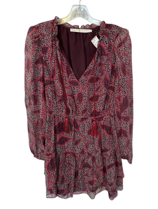Marie Oliver Size XS Maroon & gold Silk Blend Long Balloon Sleeve Tassels Dress Maroon & gold / XS