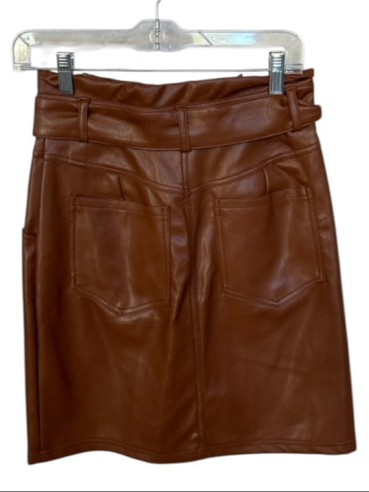Esqualo Size 4 Brown Vegan Leather Belted Skirt Brown / 4