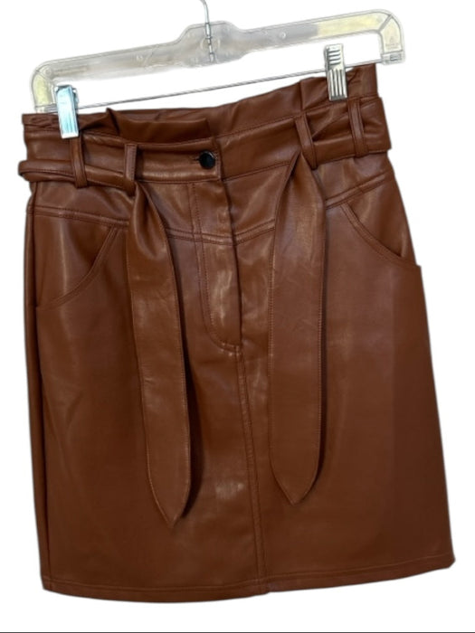 Esqualo Size 4 Brown Vegan Leather Belted Skirt Brown / 4
