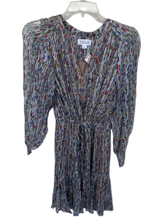 Velvet Size XS Gray & Purple Cotton Blend Long Balloon Sleeve Metallic Dress Gray & Purple / XS