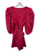 La Roque Size S Red Polyester Long Balloon Sleeve Cross Over Belted Dress Red / S