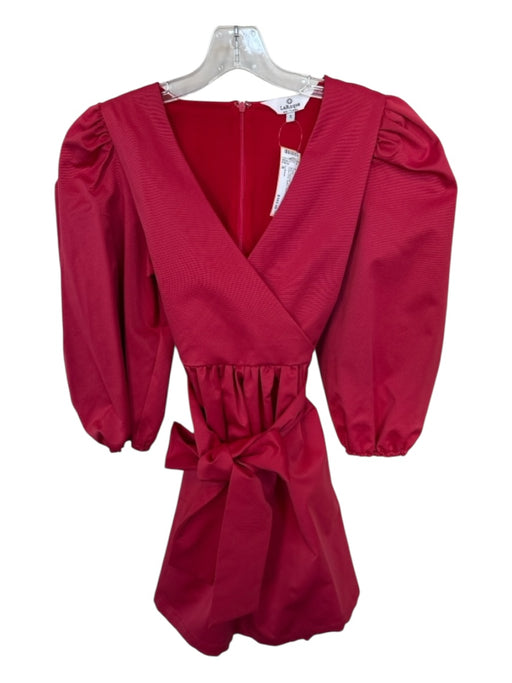 La Roque Size S Red Polyester Long Balloon Sleeve Cross Over Belted Dress Red / S