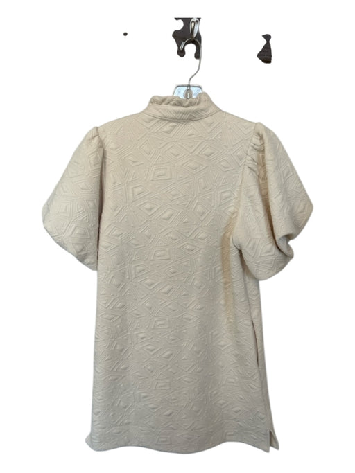 THML Size XS Cream Polyester Blend jaquard Short Balloon Sleeve Buttons Dress Cream / XS