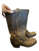 Frye Shoe Size 7.5 Brown Leather Brass Hardware Block Heel Below Knee Boots Brown / 7.5
