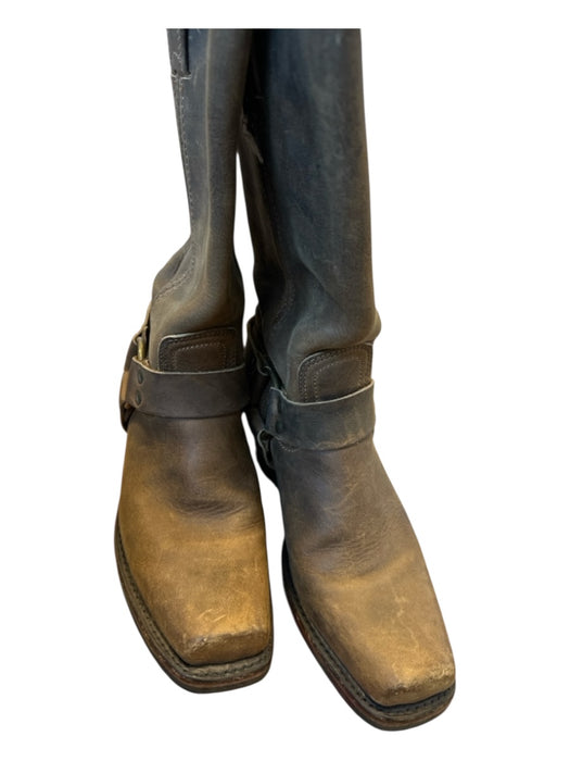 Frye Shoe Size 7.5 Brown Leather Brass Hardware Block Heel Below Knee Boots Brown / 7.5