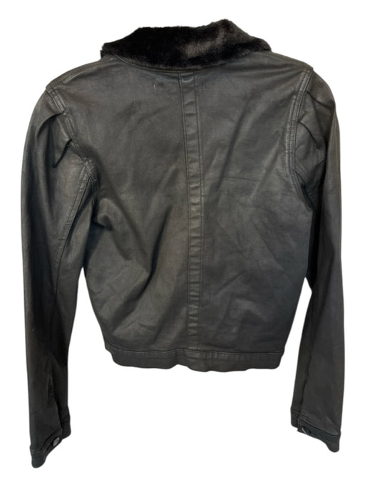 Sam Edelman Size XS Black Coated Canvas Faux Fur Collar Jacket Black / XS