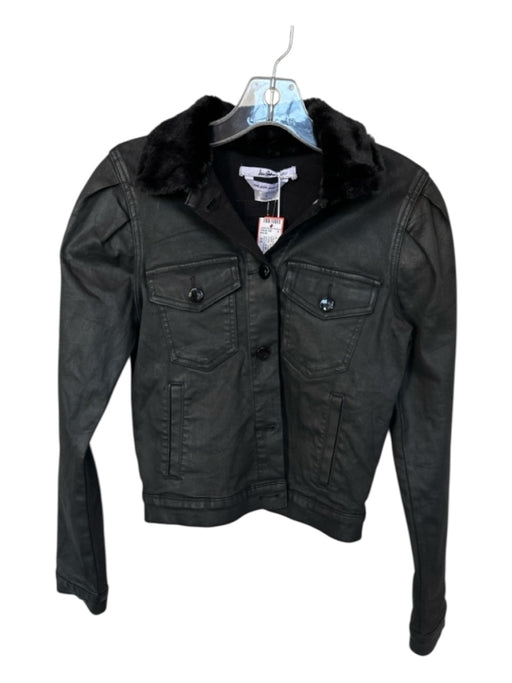 Sam Edelman Size XS Black Coated Canvas Faux Fur Collar Jacket Black / XS