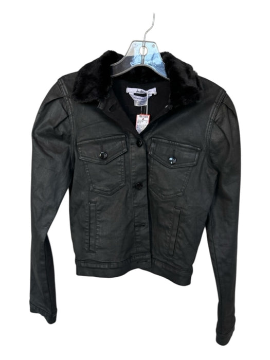 Sam Edelman Size XS Black Coated Canvas Faux Fur Collar Jacket Black / XS