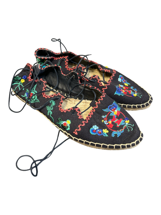 Tory Burch Shoe Size 7.5 Navy Multi Canvas Almond Toe Strappy Embroidered Shoes Navy Multi / 7.5