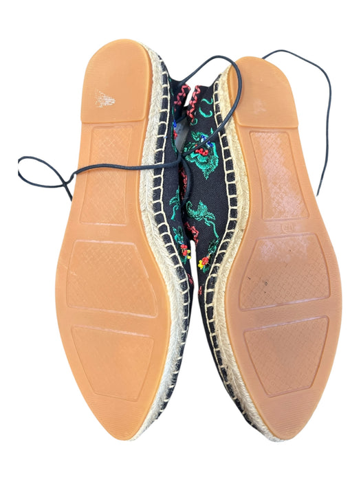Tory Burch Shoe Size 7.5 Navy Multi Canvas Almond Toe Strappy Embroidered Shoes Navy Multi / 7.5