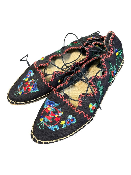 Tory Burch Shoe Size 7.5 Navy Multi Canvas Almond Toe Strappy Embroidered Shoes Navy Multi / 7.5