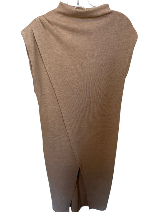 Zara Size S Tan Polyester Cap Sleeve Mock Neck Knit Maxi Dress Tan / S