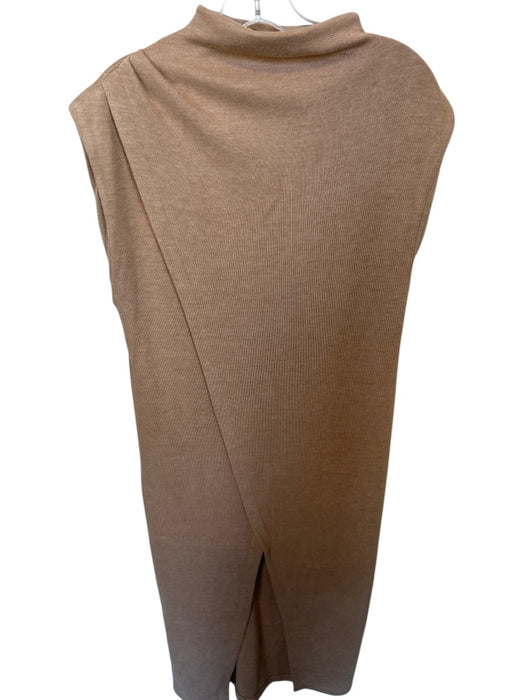 Zara Size S Tan Polyester Cap Sleeve Mock Neck Knit Maxi Dress Tan / S