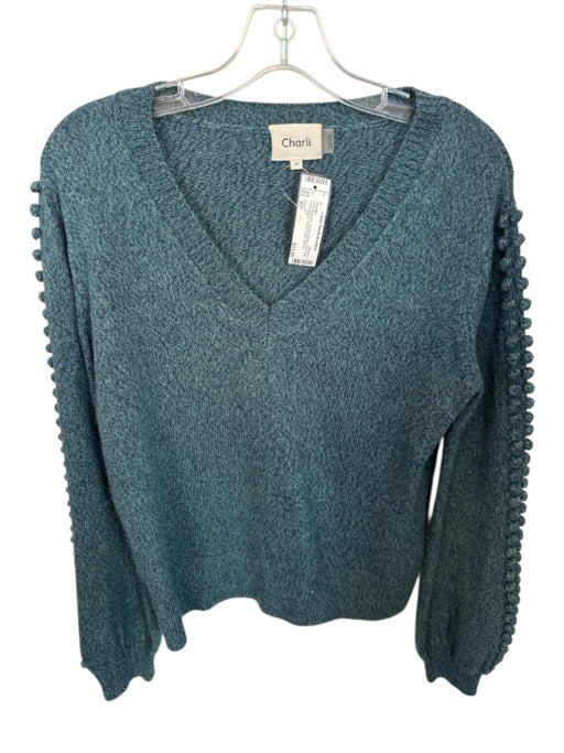 Charli Size XS Navy & Green Viscose Blend Pom Pom Long Sleeve Knit Sweater Navy & Green / XS