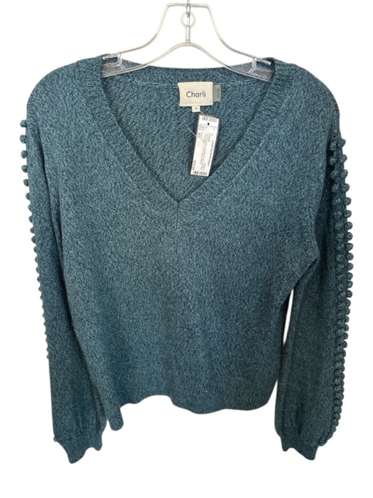 Charli Size XS Navy & Green Viscose Blend Pom Pom Long Sleeve Knit Sweater Navy & Green / XS