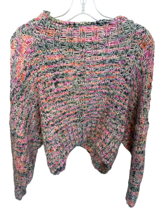 Free People Size S Pink & Green Cotton Blend Mock Neck Chunky Knit Sweater Pink & Green / S