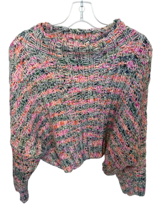 Free People Size S Pink & Green Cotton Blend Mock Neck Chunky Knit Sweater Pink & Green / S
