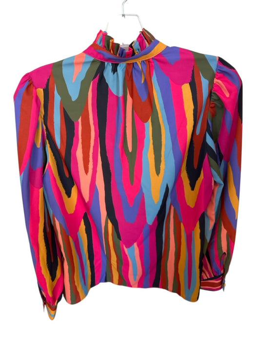 Crosby Size XS Multi Polyester Long Sleeve Abstract Ruffle collar V Neck Top Multi / XS