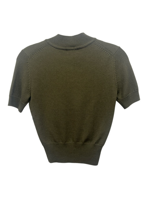 Staud Size XS Olive Green Wool Knit V Neck Short Sleeve Sweater Top Olive Green / XS