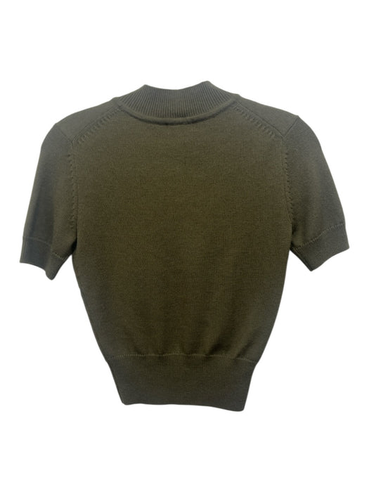 Staud Size XS Olive Green Wool Knit V Neck Short Sleeve Sweater Top Olive Green / XS