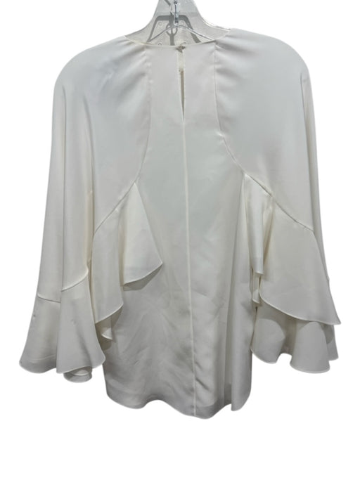 Chloe Size 34 White Silk Long Cap Sleeve Keyhole Back Cape Detail Flounce Top White / 34