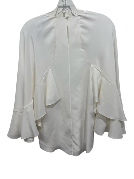 Chloe Size 34 White Silk Long Cap Sleeve Keyhole Back Cape Detail Flounce Top White / 34