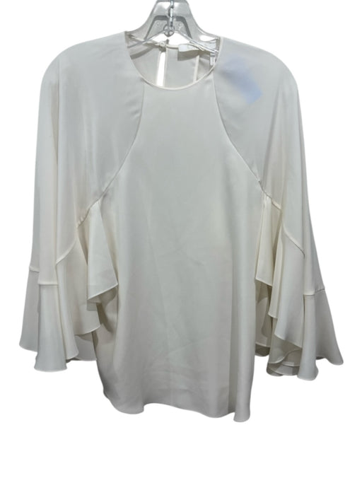 Chloe Size 34 White Silk Long Cap Sleeve Keyhole Back Cape Detail Flounce Top White / 34