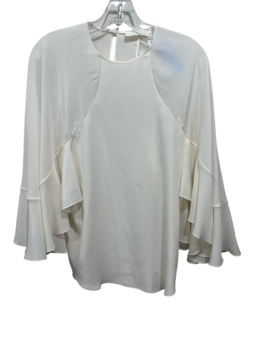 Chloe Size 34 White Silk Long Cap Sleeve Keyhole Back Cape Detail Flounce Top White / 34