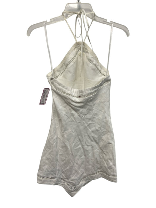 Staud Size 0 White Linen Ladder Lace Accents Tie Neck Halter Peak Hem Dress White / 0