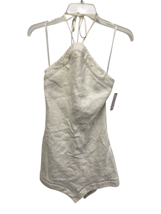 Staud Size 0 White Linen Ladder Lace Accents Tie Neck Halter Peak Hem Dress White / 0
