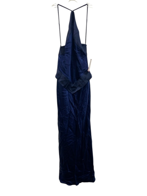 Reformation Size 0 Dark Blue Silk Halter Neck V Detail Back Zip Dress Dark Blue / 0