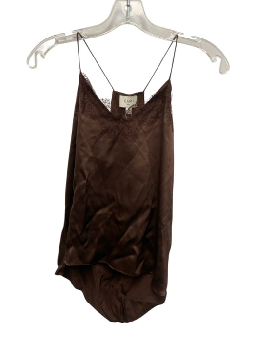 Cami NYC Size XXS Brown Silk Lace Detail Spaghetti Strap V Neck Slip Top Brown / XXS