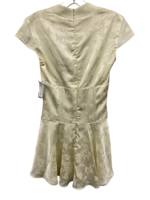Zara Size XS Cream White Polyester Cap Sleeve Floral Jacquard Boning Dress Cream White / XS