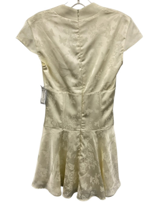 Zara Size XS Cream White Polyester Cap Sleeve Floral Jacquard Boning Dress Cream White / XS