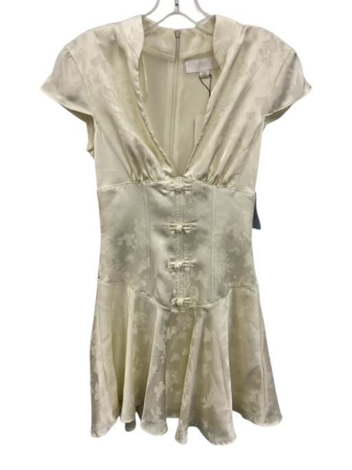 Zara Size XS Cream White Polyester Cap Sleeve Floral Jacquard Boning Dress Cream White / XS