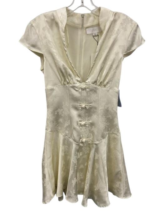 Zara Size XS Cream White Polyester Cap Sleeve Floral Jacquard Boning Dress Cream White / XS