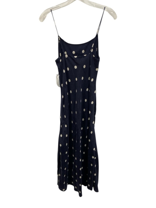 J Crew Size 0 Navy Blue & White Cupro Blend Spaghetti Strap Polka Dot Midi Dress Navy Blue & White / 0