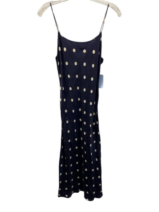 J Crew Size 0 Navy Blue & White Cupro Blend Spaghetti Strap Polka Dot Midi Dress Navy Blue & White / 0