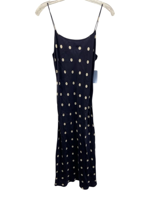 J Crew Size 0 Navy Blue & White Cupro Blend Spaghetti Strap Polka Dot Midi Dress Navy Blue & White / 0