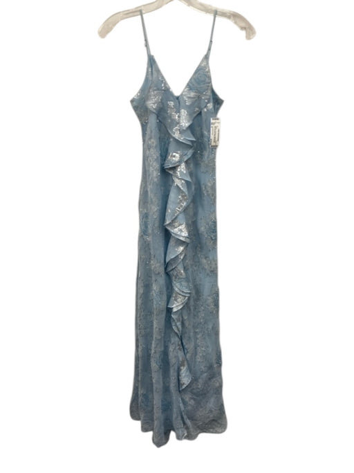 Love Shack Fancy Size 0 Light Blue Silk Blend Spaghetti Strap Ruffle Midi Dress Light Blue / 0