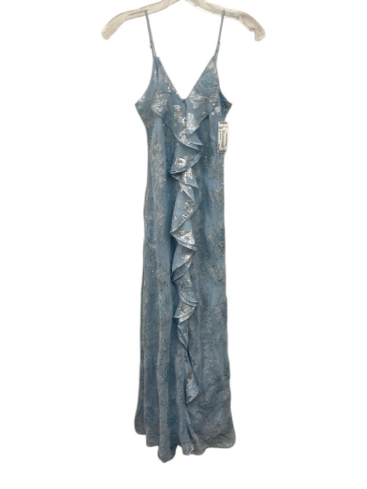 Love Shack Fancy Size 0 Light Blue Silk Blend Spaghetti Strap Ruffle Midi Dress Light Blue / 0
