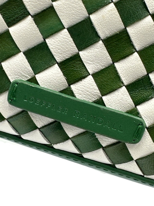 Loeffler Randall Green & White Leather Zip Close Woven Crossbody Strap Bag Green & White / Small