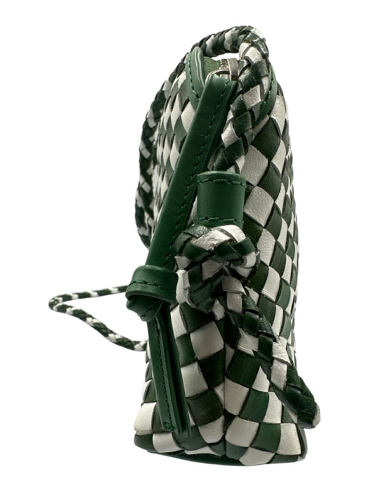 Loeffler Randall Green & White Leather Zip Close Woven Crossbody Strap Bag Green & White / Small