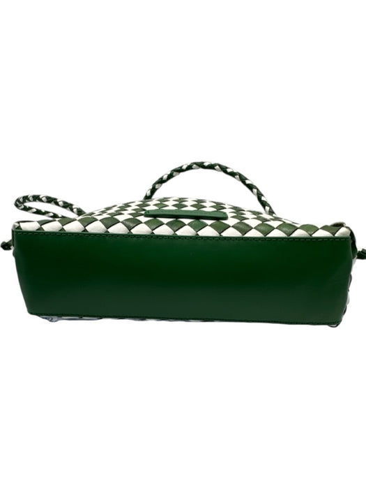 Loeffler Randall Green & White Leather Zip Close Woven Crossbody Strap Bag Green & White / Small