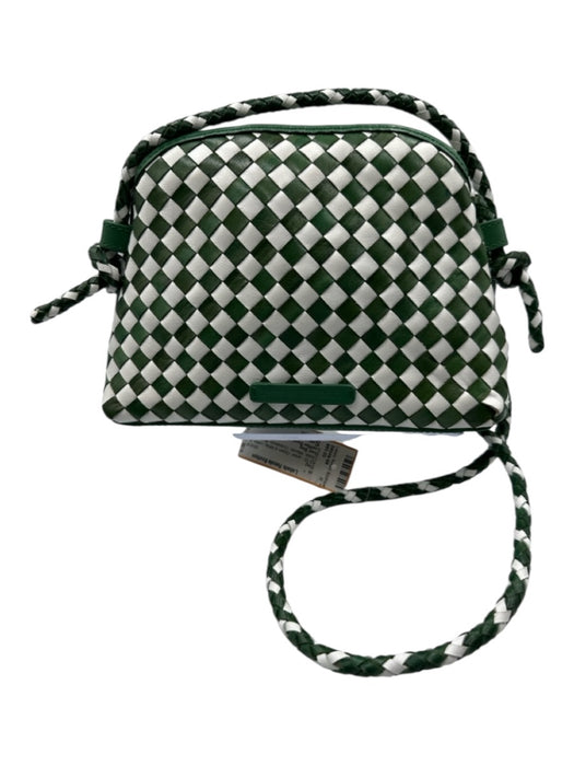Loeffler Randall Green & White Leather Zip Close Woven Crossbody Strap Bag Green & White / Small