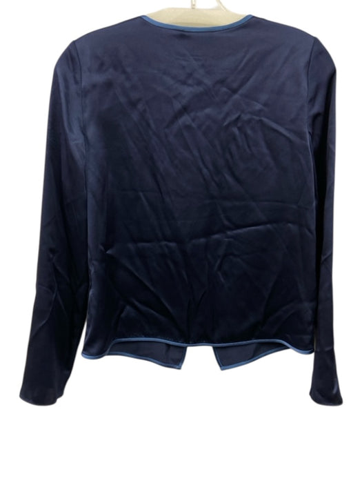 Reformation Size 2 Navy Blue Silk Long Sleeve Piping Button Front Satin Top Navy Blue / 2
