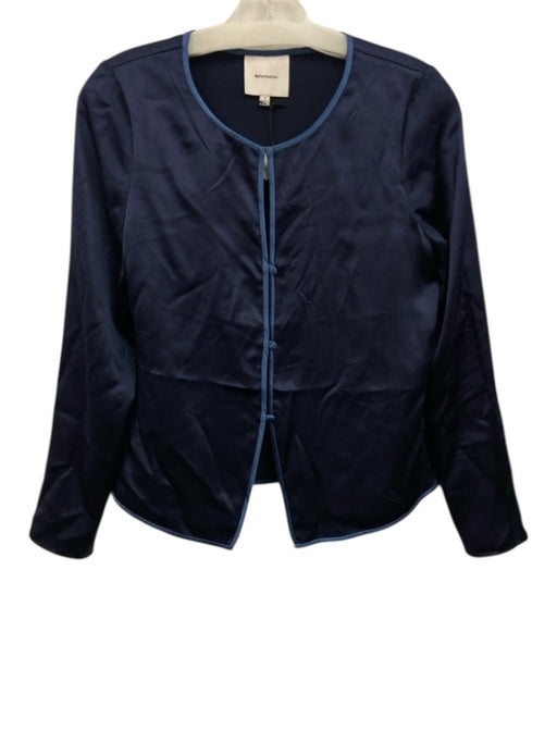 Reformation Size 2 Navy Blue Silk Long Sleeve Piping Button Front Satin Top Navy Blue / 2